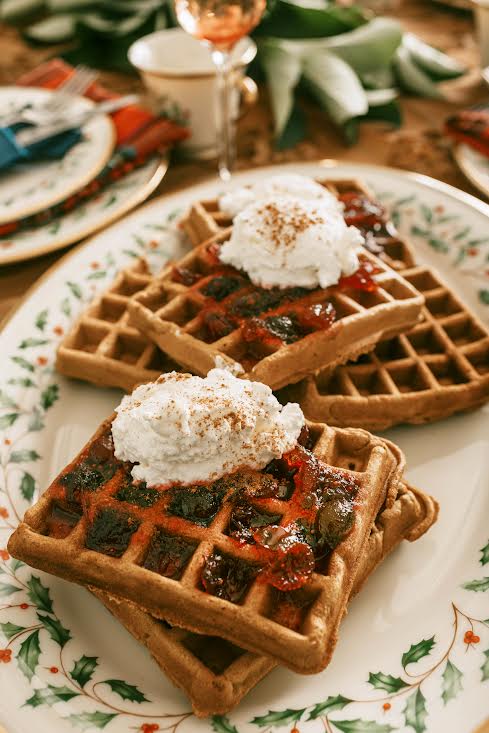 Gingerbread Waffles with Sweet Cranberry&nbsp;Sauce